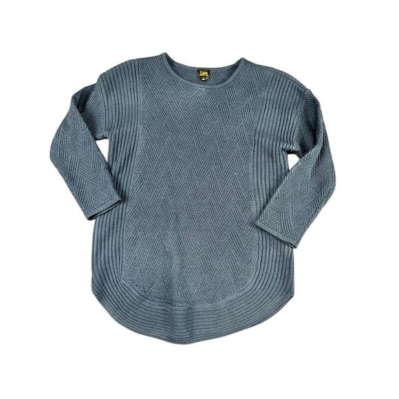 Women’s Lee Slate Blue Herringbone Knit Crewneck Sweater Small Excellent - Picture 1 of 9